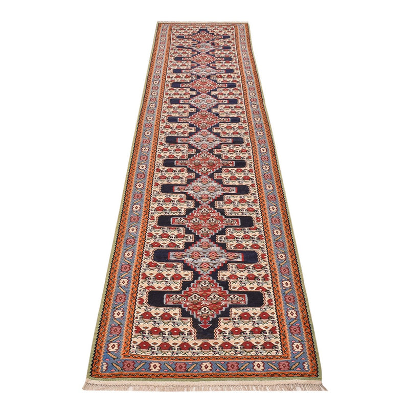 Runner Kelim Carpet - orientalisk matta - 415 x 85 cm - mörkblå