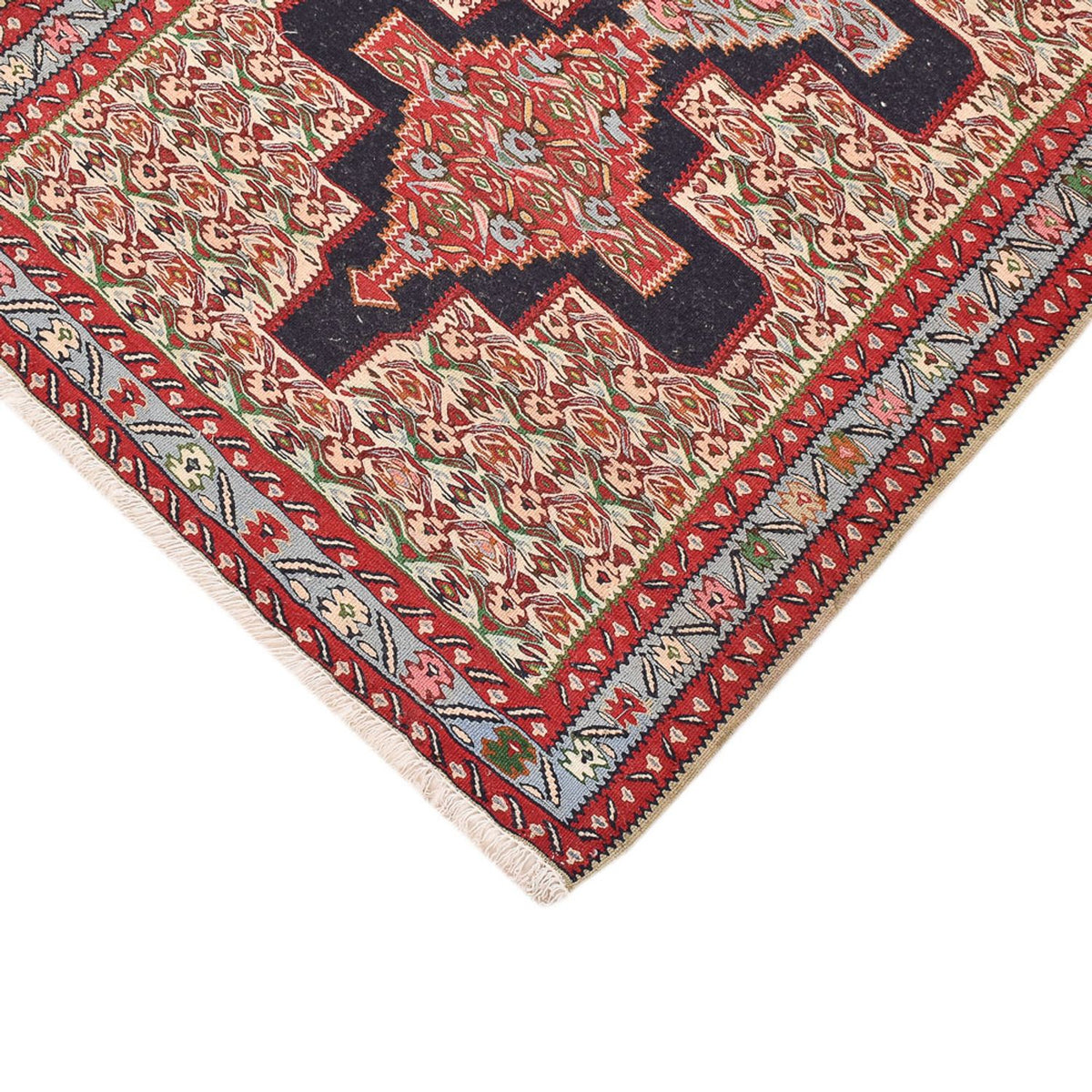 Runner Kelim Carpet - orientalisk matta - 395 x 87 cm - mörkblå