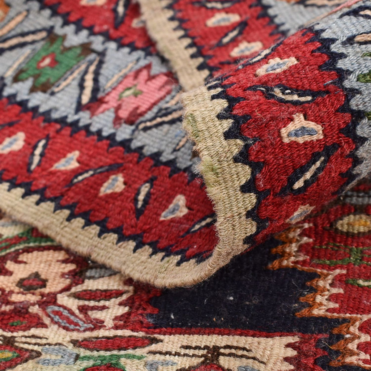 Runner Kelim Carpet - orientalisk matta - 395 x 87 cm - mörkblå