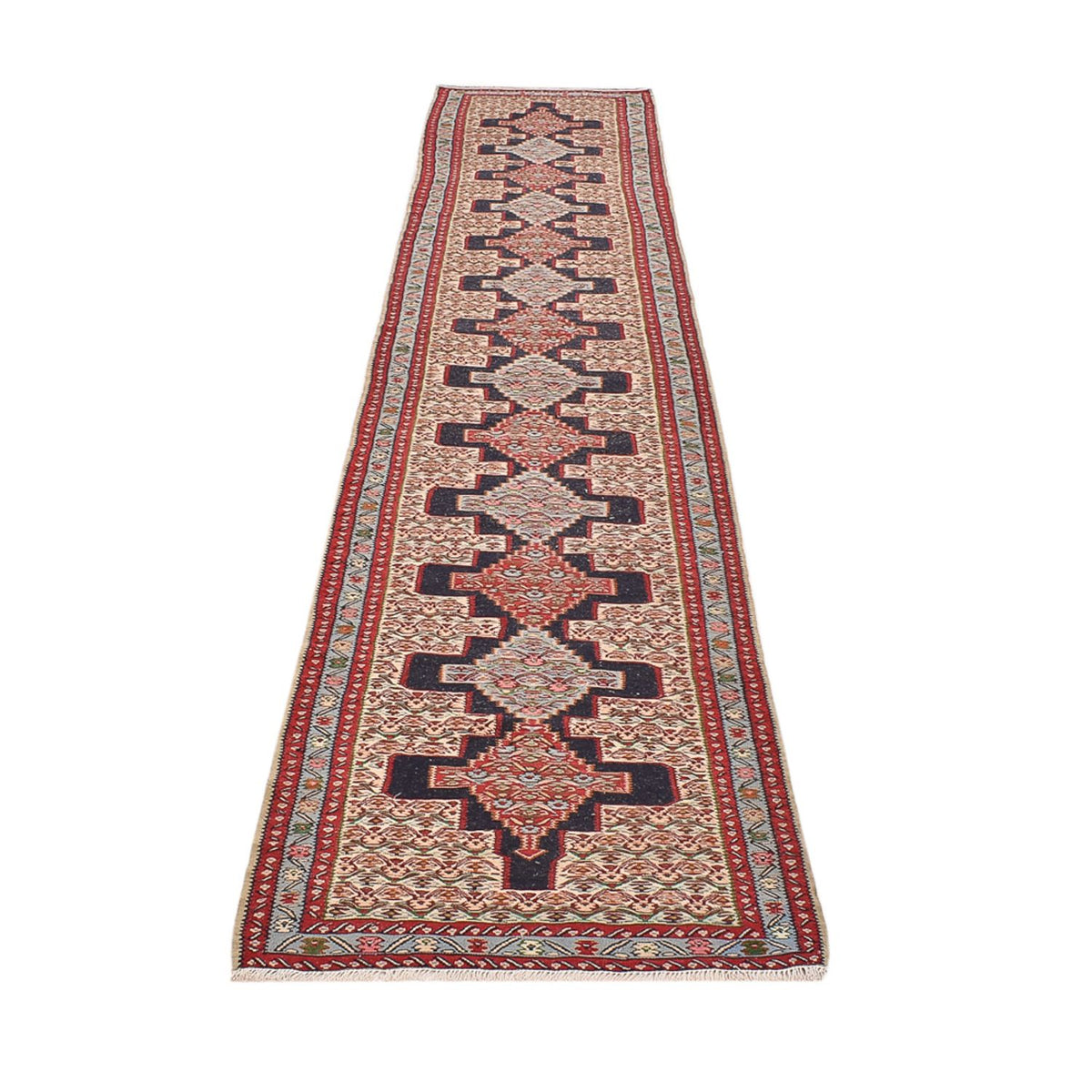 Runner Kelim Carpet - orientalisk matta - 395 x 87 cm - mörkblå