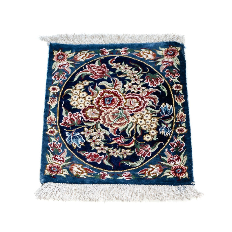 Silk Carpet - Ghom Silk - Premium - 40 x 28 cm - mörkblå
