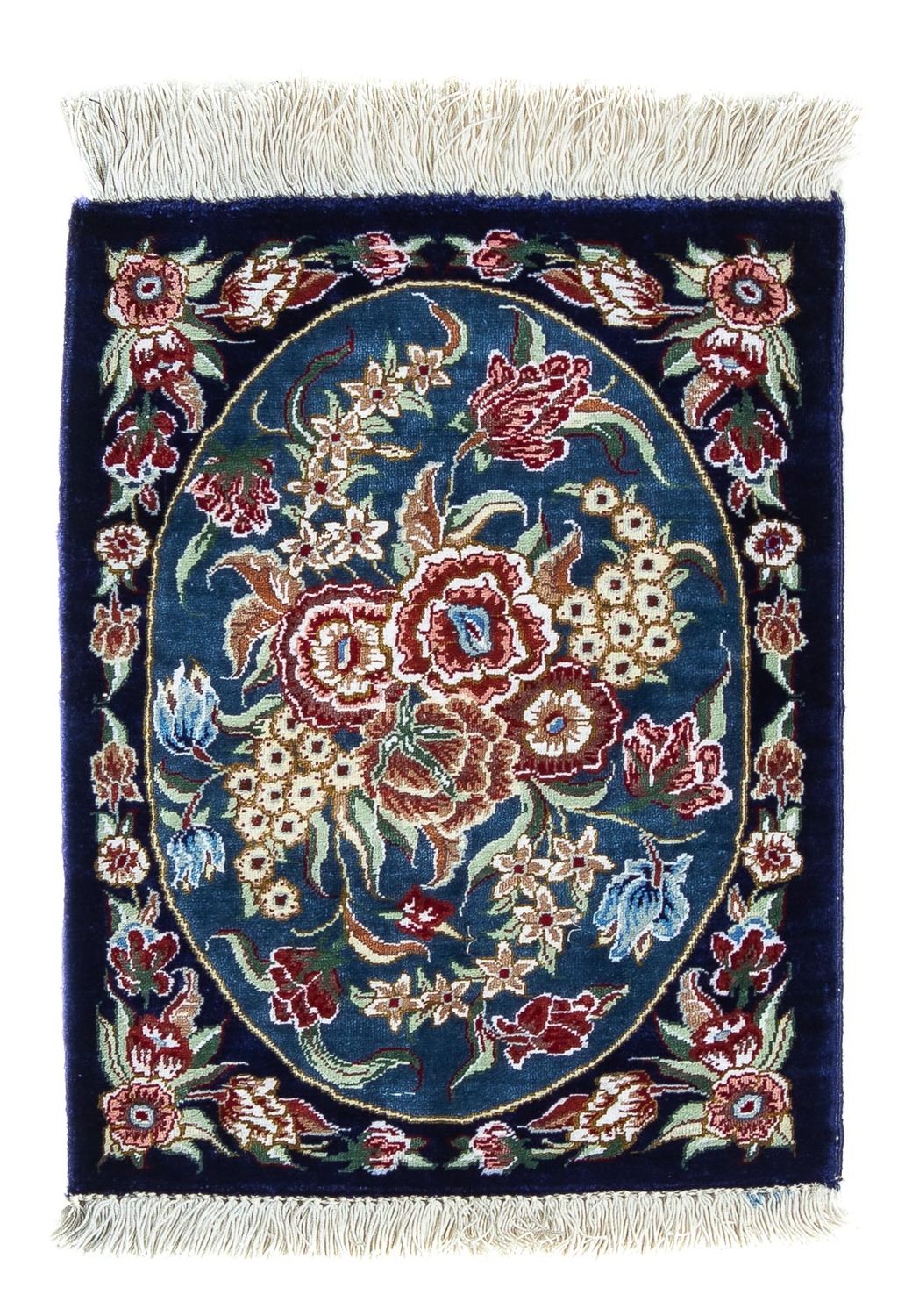 Silk Carpet - Ghom Silk - Premium - 40 x 28 cm - mörkblå