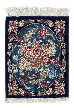 Silk Carpet - Ghom Silk - Premium - 40 x 28 cm - mörkblå