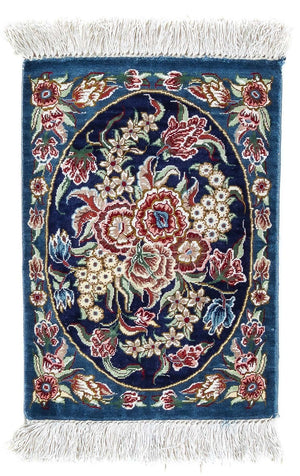 Silk Carpet - Ghom Silk - Premium - 40 x 28 cm - mörkblå