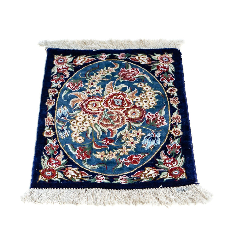 Silk Carpet - Ghom Silk - Premium - 40 x 28 cm - mörkblå