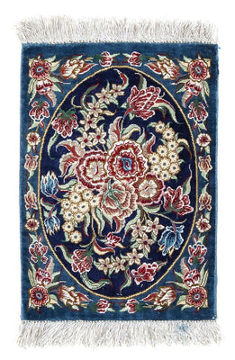 Silk Carpet - Ghom Silk - Premium - 40 x 28 cm - mörkblå