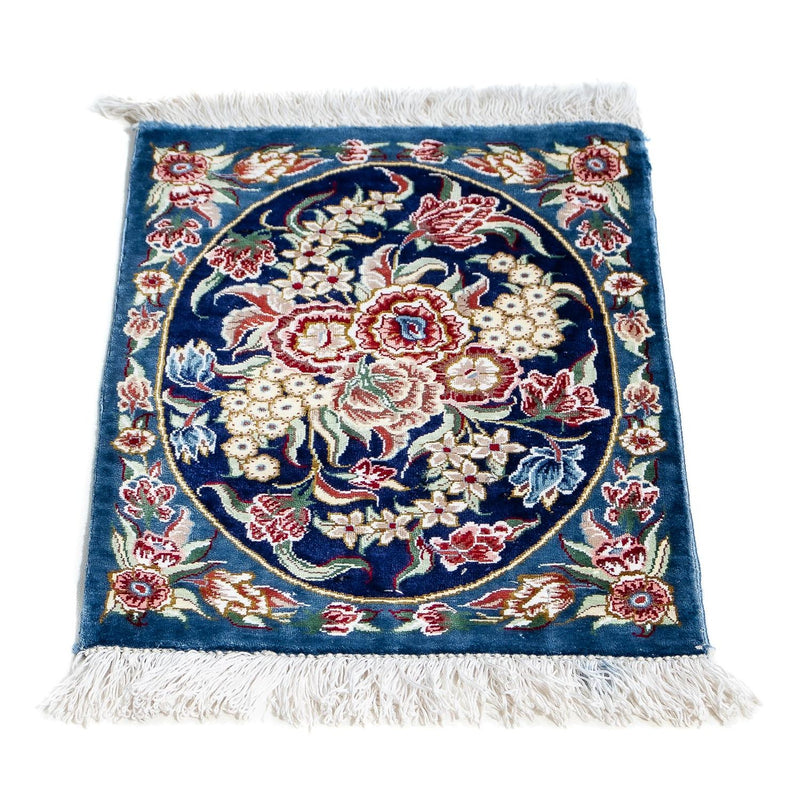 Silk Carpet - Ghom Silk - Premium - 40 x 28 cm - mörkblå