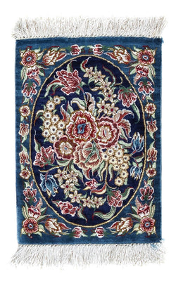 Silk Carpet - Ghom Silk - Premium - 40 x 28 cm - mörkblå