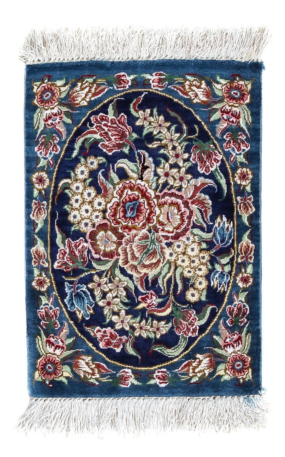 Silk Carpet - Ghom Silk - Premium - 40 x 28 cm - mörkblå