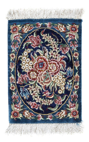 Silk Carpet - Ghom Silk - Premium - 40 x 28 cm - mörkblå