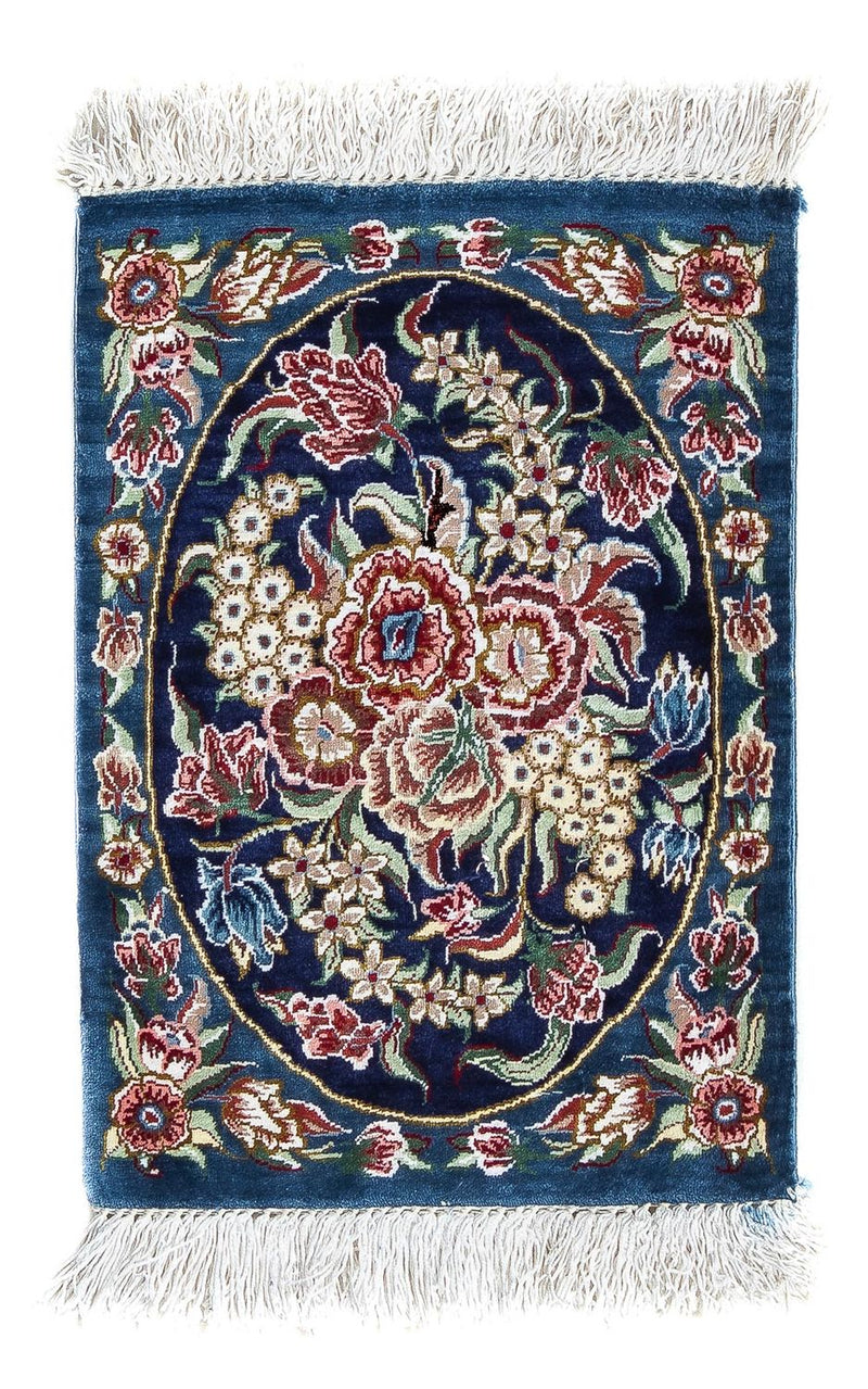 Silk Carpet - Ghom Silk - Premium - 40 x 28 cm - mörkblå