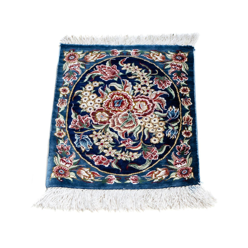 Silk Carpet - Ghom Silk - Premium - 40 x 28 cm - mörkblå