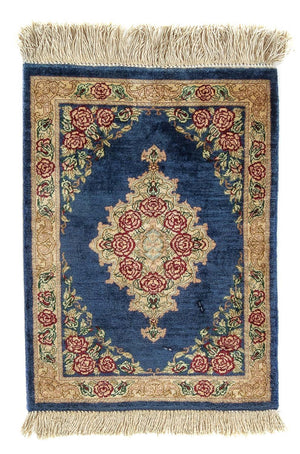 Silk Carpet - Ghom Silk - Premium - 39 x 28 cm - mörkblå