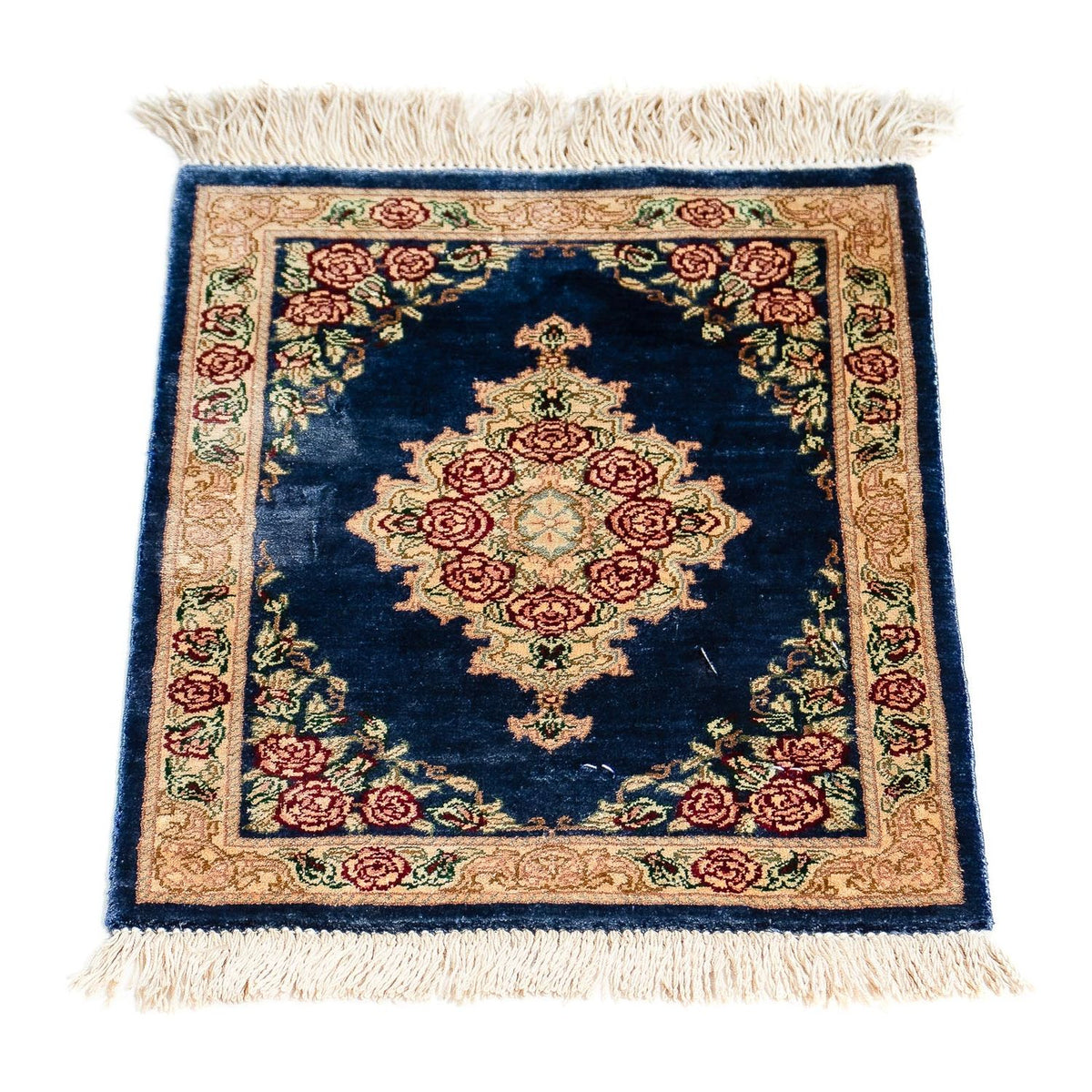 Silk Carpet - Ghom Silk - Premium - 39 x 28 cm - mörkblå