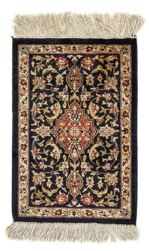 Silk Carpet - Ghom Silk - Premium - 41 x 28 cm - mörkblå