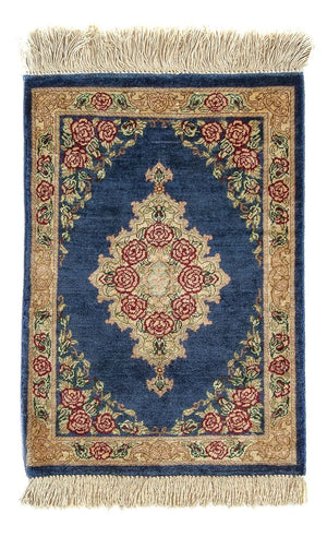Silk Carpet - Ghom Silk - Premium - 40 x 28 cm - mörkblå