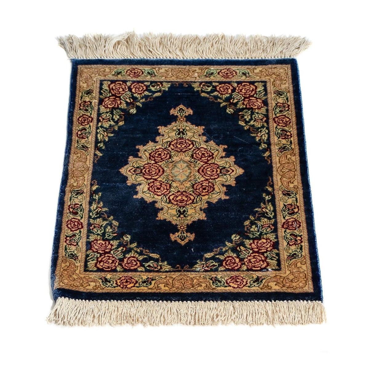 Silk Carpet - Ghom Silk - Premium - 40 x 28 cm - mörkblå