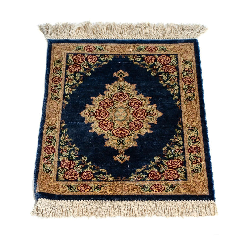 Silk Carpet - Ghom Silk - Premium - 40 x 28 cm - mörkblå