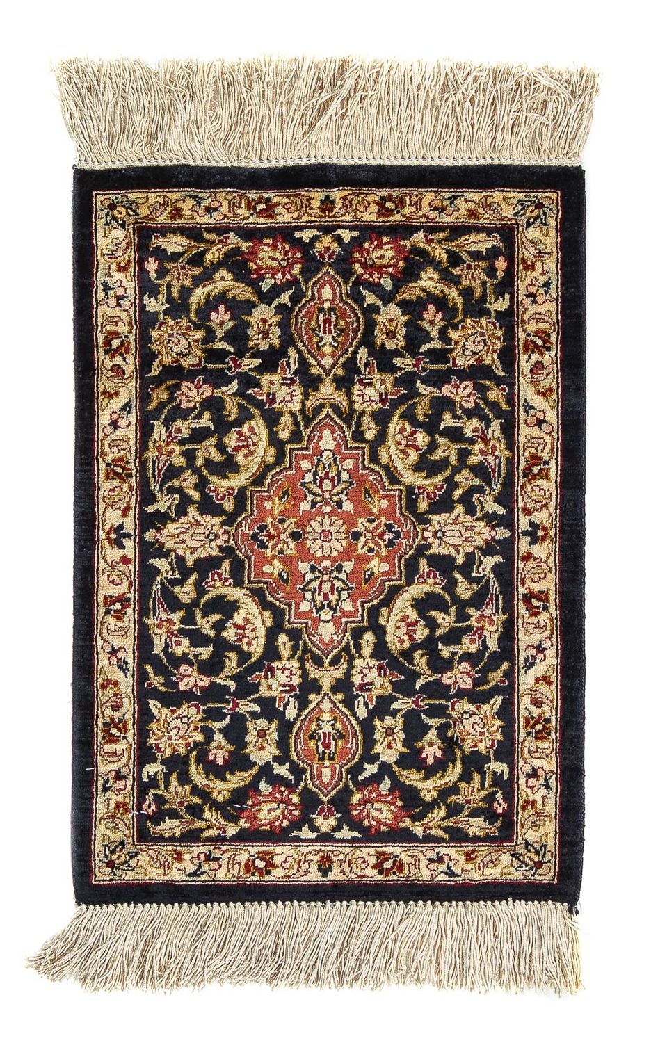 Silk Carpet - Ghom Silk - Premium - 41 x 28 cm - mörkblå