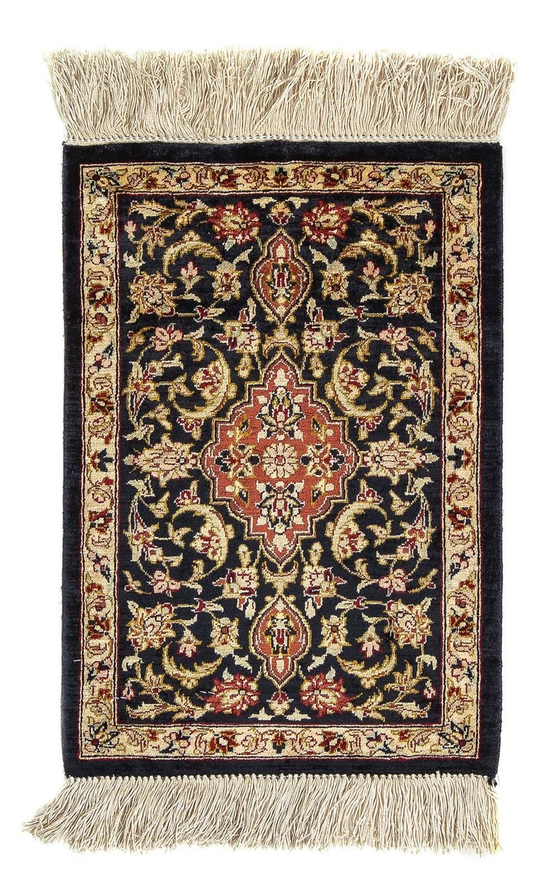 Silk Carpet - Ghom Silk - Premium - 41 x 28 cm - mörkblå