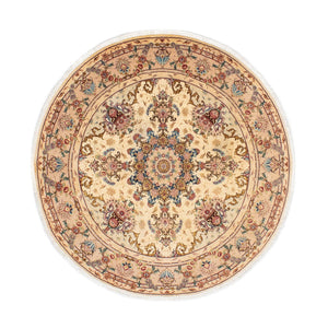 Persisk matta - Tabriz - Royal runt  - 150 x 150 cm - ljusbrun