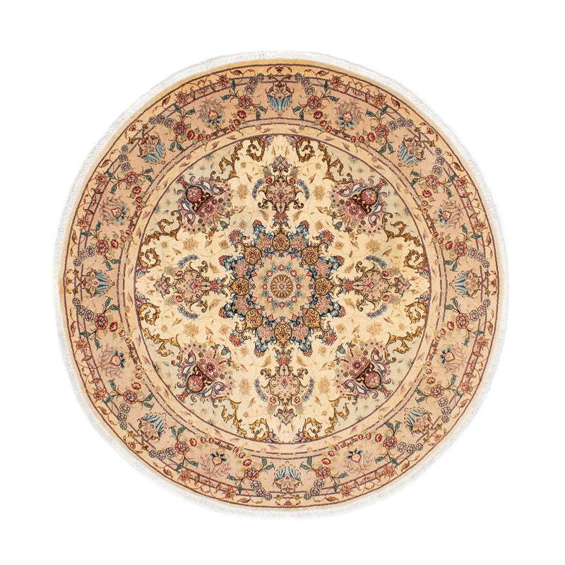 Persisk matta - Tabriz - Royal runt  - 150 x 150 cm - ljusbrun