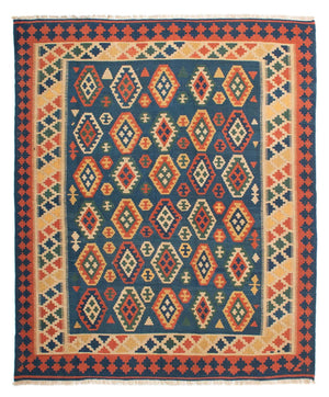 Kelim Carpet - orientalisk matta - 232 x 194 cm - blå