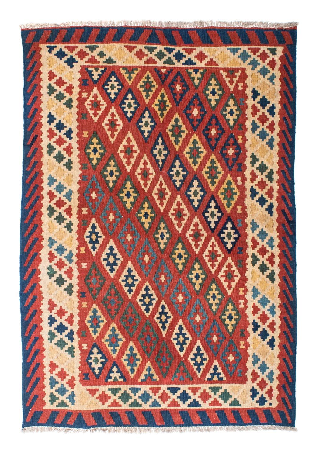 Kelim Carpet - orientalisk matta - 206 x 156 cm - mörkröd