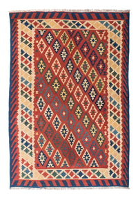 Kelim Carpet - orientalisk matta - 206 x 156 cm - mörkröd