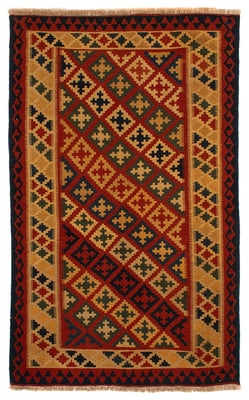 Kelim Carpet - orientalisk matta - 211 x 146 cm - mörkröd