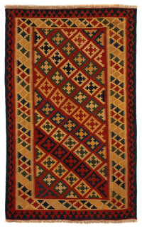 Kelim Carpet - orientalisk matta - 211 x 146 cm - mörkröd