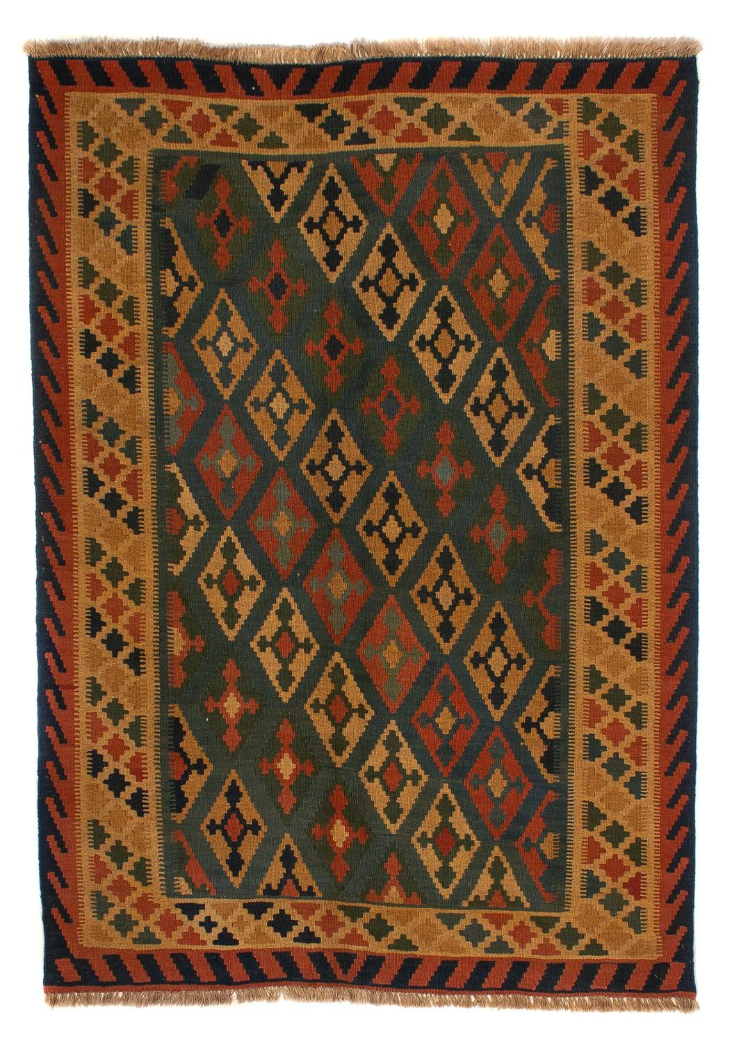 Kelim Carpet - orientalisk matta - 203 x 155 cm - mörkblå