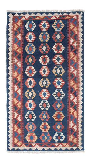 Runner Kelim Carpet - orientalisk matta - 186 x 104 cm - blå