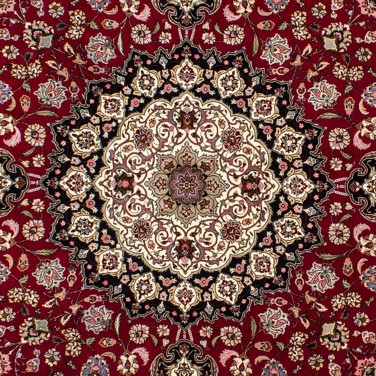 Persisk matta - Tabriz - Royal runt  - 245 x 245 cm - mörkröd