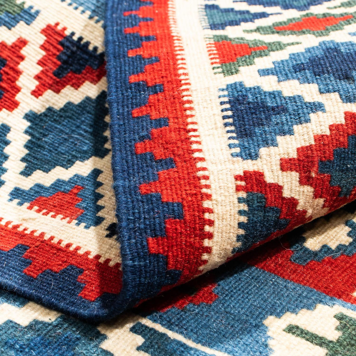 Kelim Carpet - orientalisk matta kvadrat  - 104 x 103 cm - mörkröd