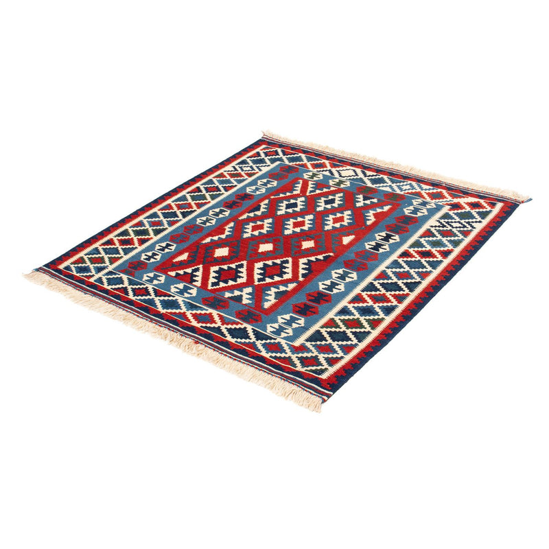 Kelim Carpet - orientalisk matta kvadrat  - 104 x 103 cm - mörkröd