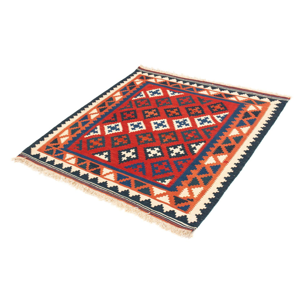 Kelim Carpet - orientalisk matta kvadrat  - 104 x 102 cm - mörkröd
