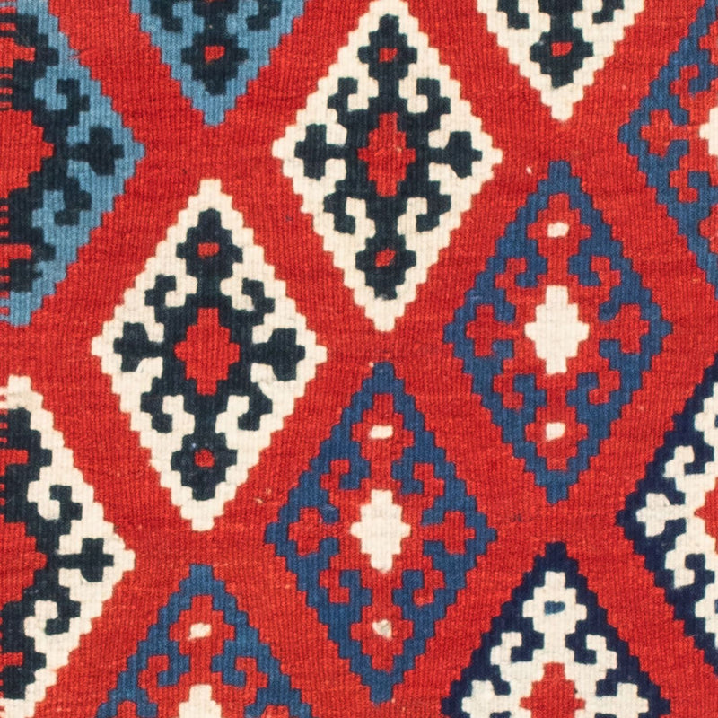 Kelim Carpet - orientalisk matta kvadrat  - 103 x 95 cm - mörkröd