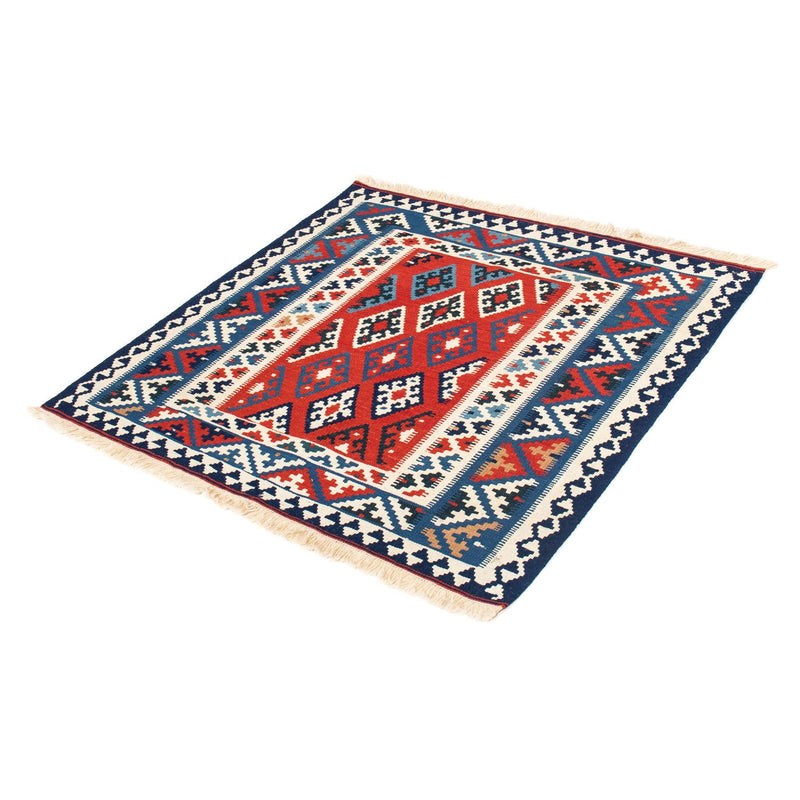 Kelim Carpet - orientalisk matta kvadrat  - 103 x 95 cm - mörkröd