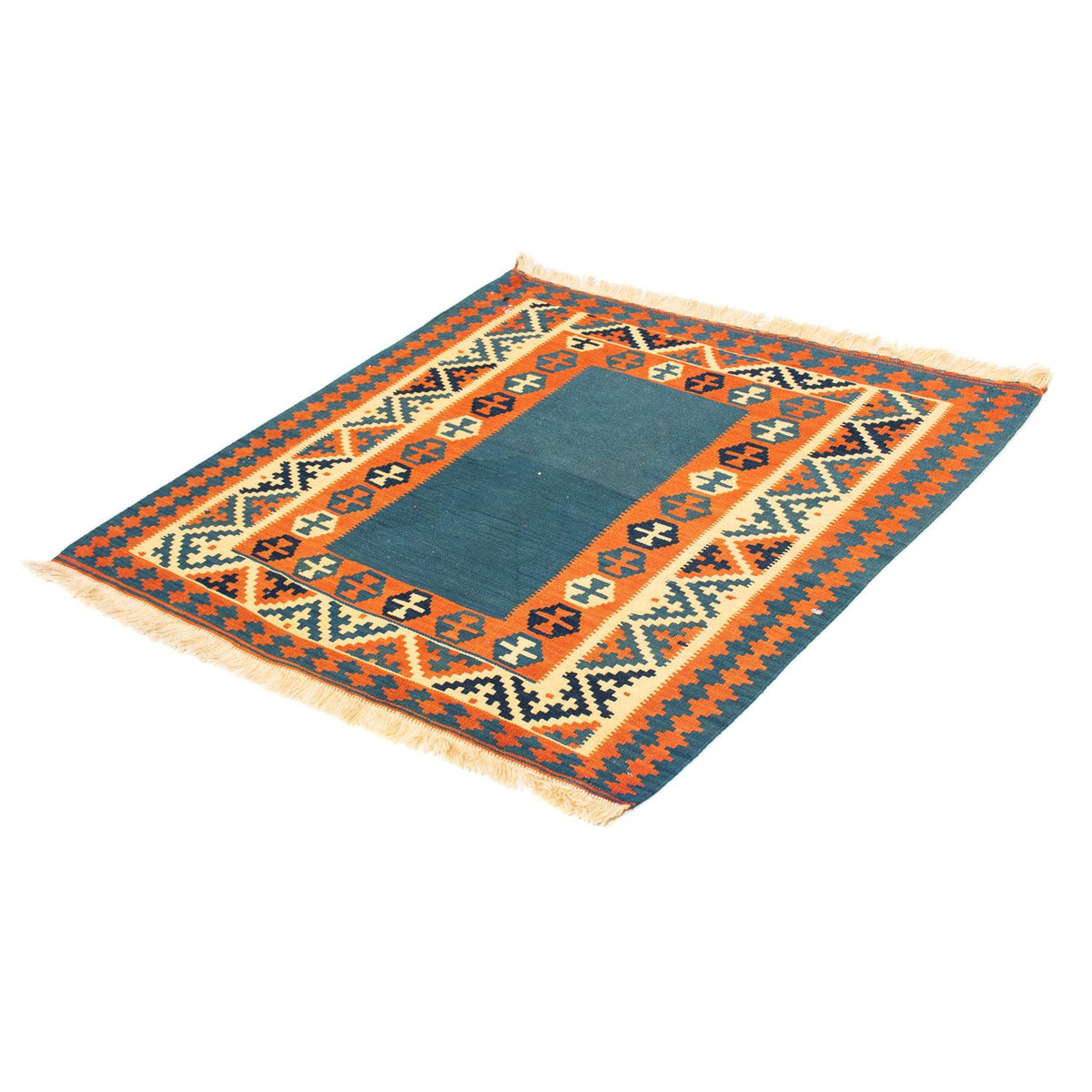 Kelim Carpet - orientalisk matta kvadrat  - 102 x 102 cm - mörkblå