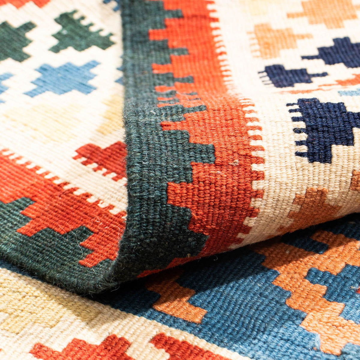 Kelim Carpet - orientalisk matta kvadrat  - 104 x 100 cm - mörkblå