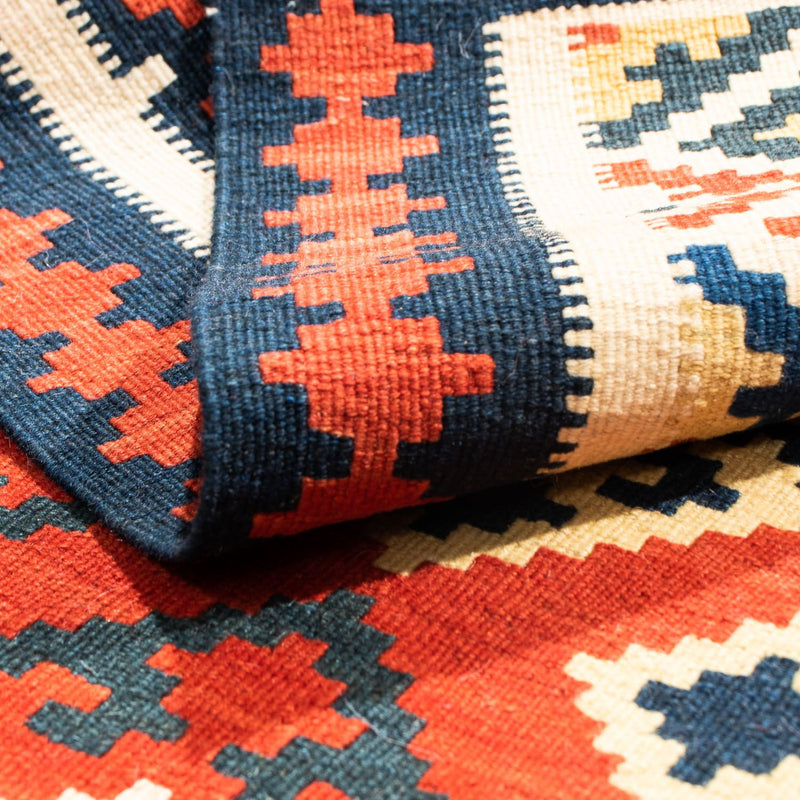 Kelim Carpet - orientalisk matta kvadrat  - 103 x 102 cm - mörkröd