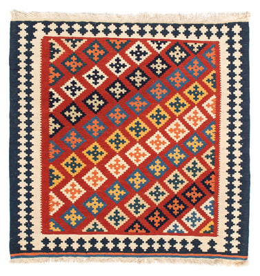 Kelim Carpet - orientalisk matta kvadrat  - 105 x 103 cm - mörkröd