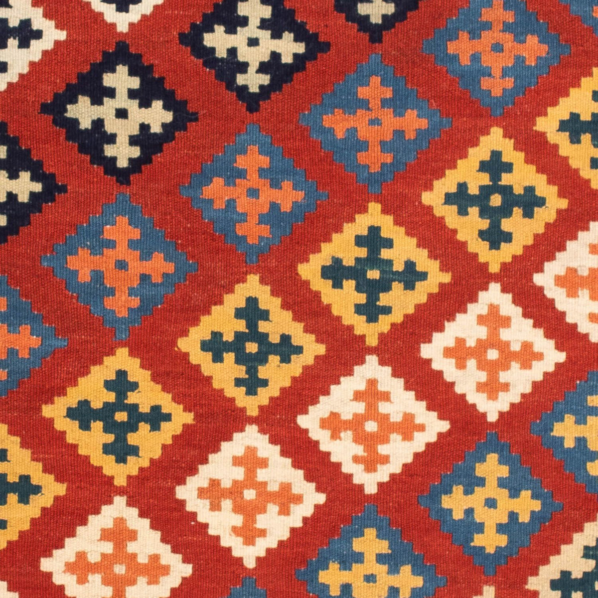 Kelim Carpet - orientalisk matta kvadrat  - 105 x 103 cm - mörkröd