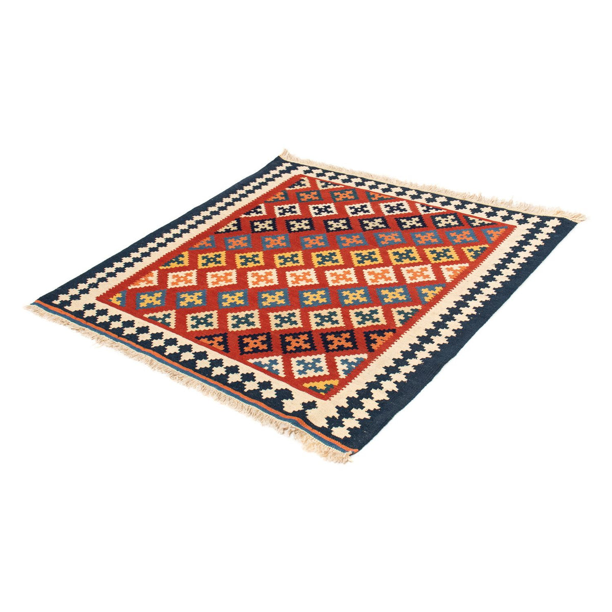 Kelim Carpet - orientalisk matta kvadrat  - 105 x 103 cm - mörkröd