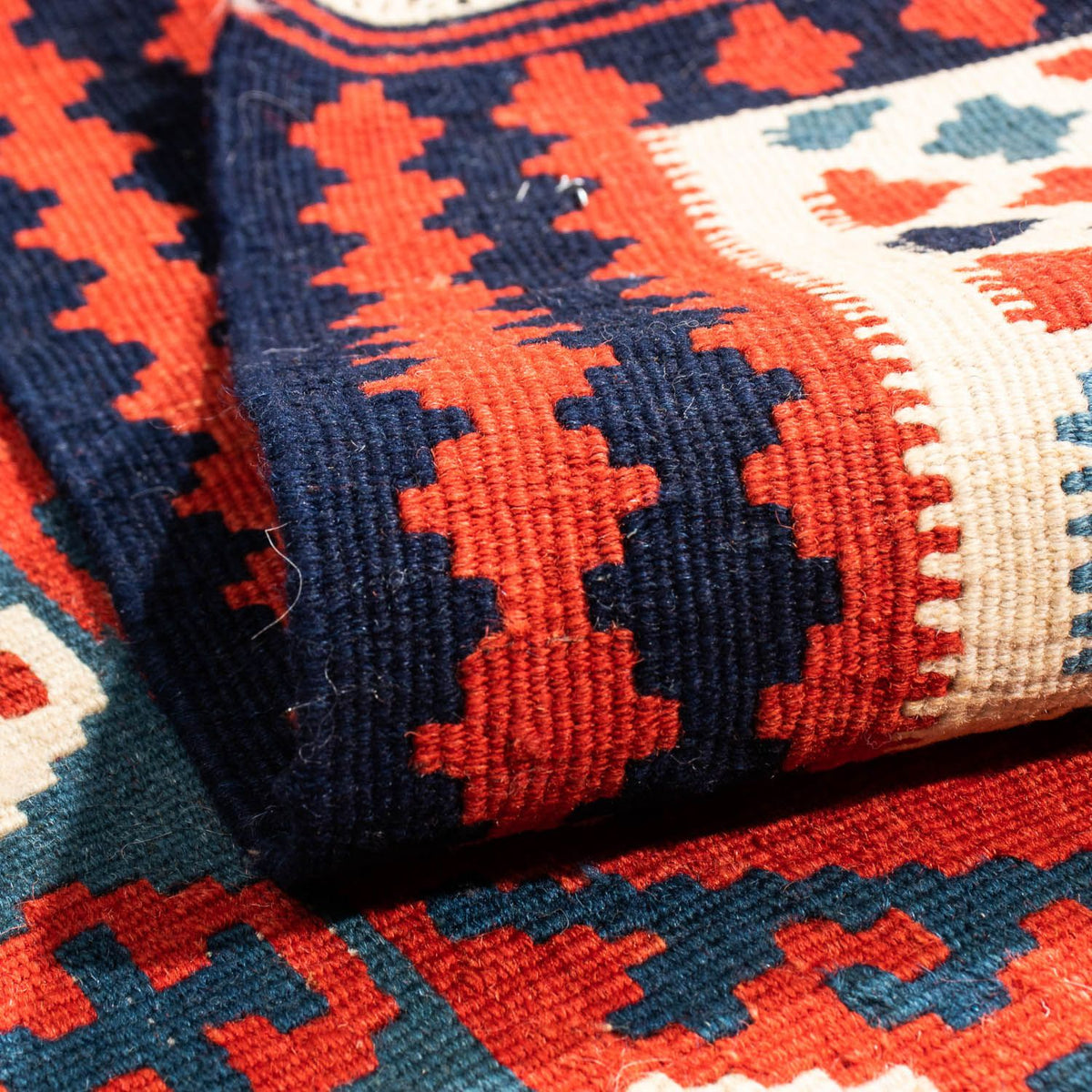 Kelim Carpet - orientalisk matta kvadrat  - 104 x 103 cm - mörkröd