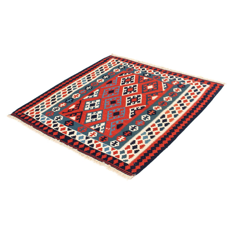 Kelim Carpet - orientalisk matta kvadrat  - 104 x 103 cm - mörkröd