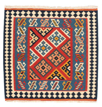 Kelim Carpet - orientalisk matta kvadrat  - 105 x 103 cm - mörkröd