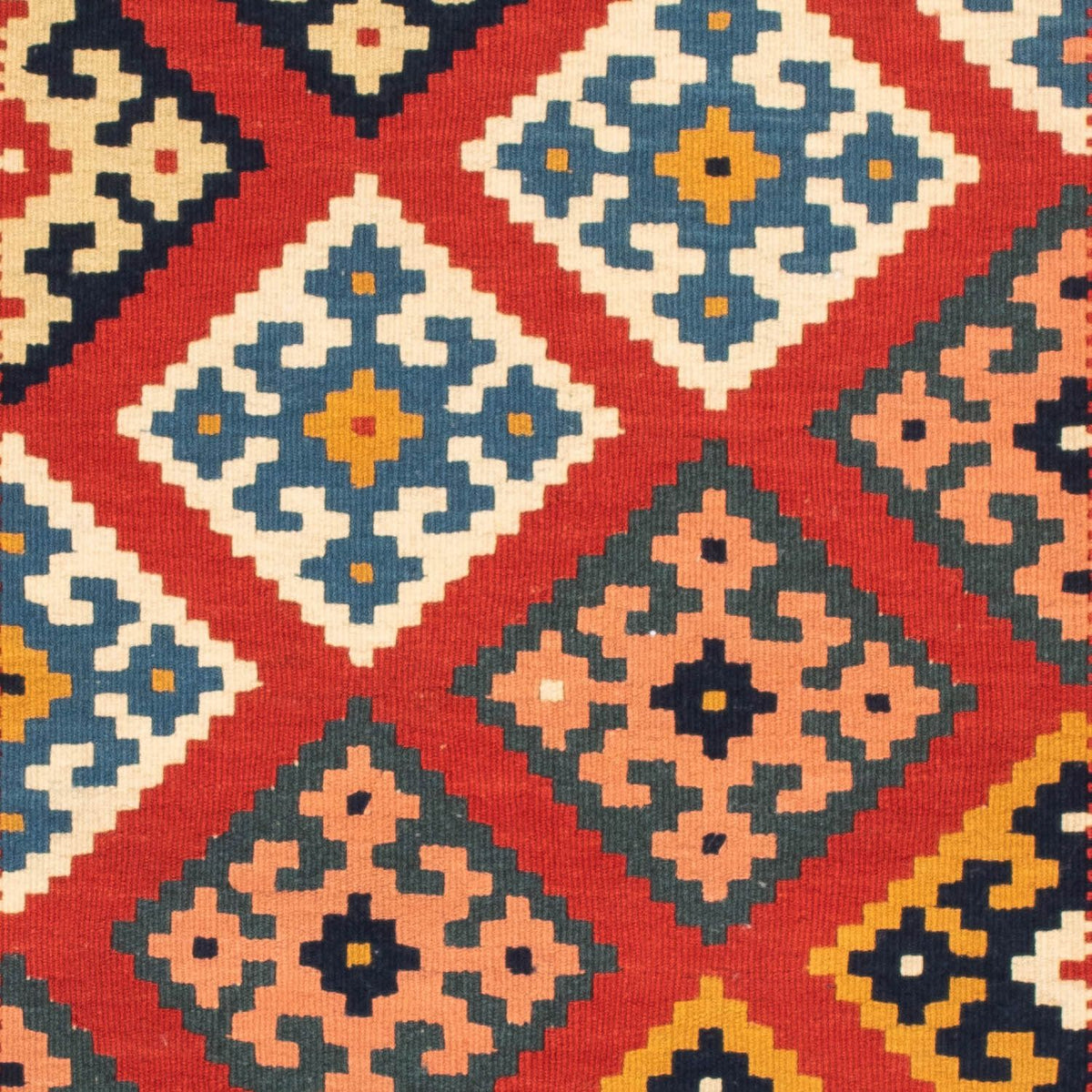 Kelim Carpet - orientalisk matta kvadrat  - 105 x 103 cm - mörkröd