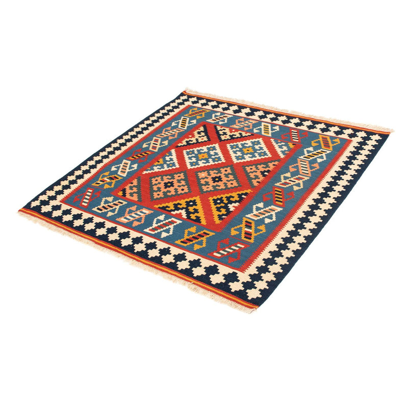 Kelim Carpet - orientalisk matta kvadrat  - 105 x 103 cm - mörkröd